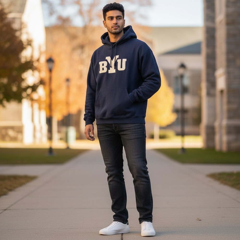 Gear For Sports BYU Hoodie Navy Blue Big Cotton Pullover Sweatshirt Mens XL